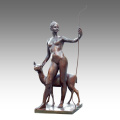 Grande Figura Estátua Gilr Deer Decoração Escultura De Bronze Tpls-029